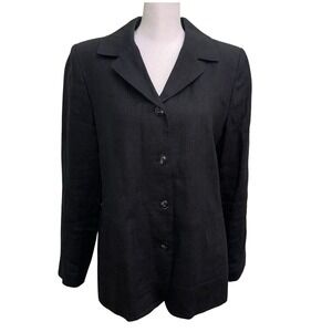 Vintage Harve Benard Linen Blazer Jacket Black Petite 10P Minimalist 90s